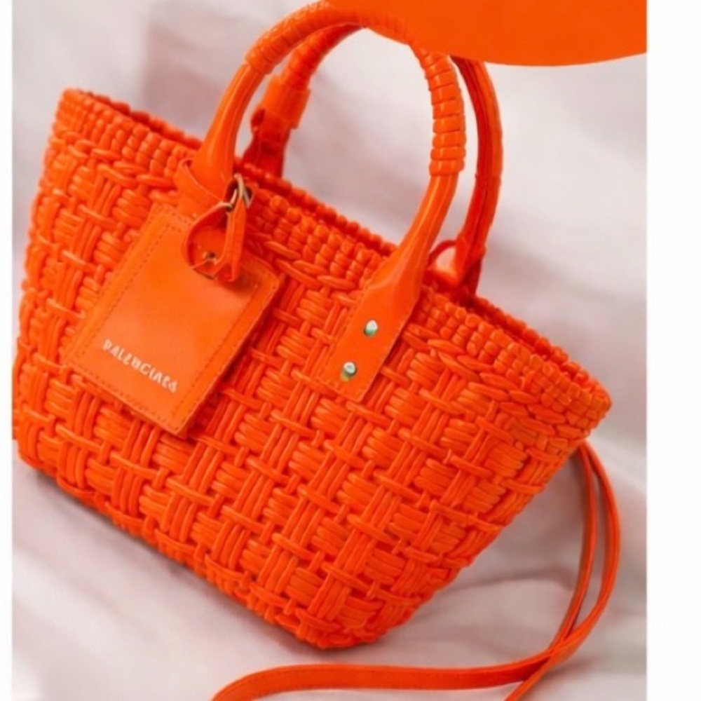 NEW Balenciaga Bistro Neon Orange Woven Tote with Top Handles - Picture 8 of 9